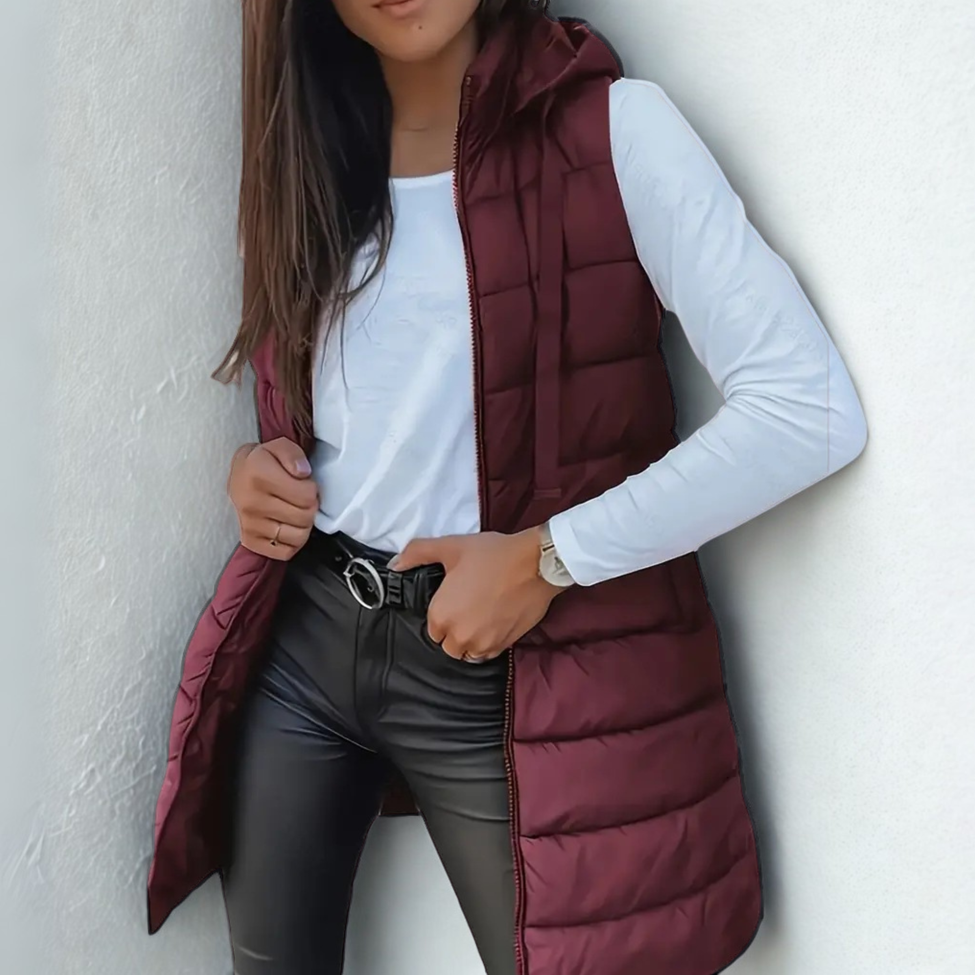 Raine London | Casual Sleeveless Hood Long Puffer Vest