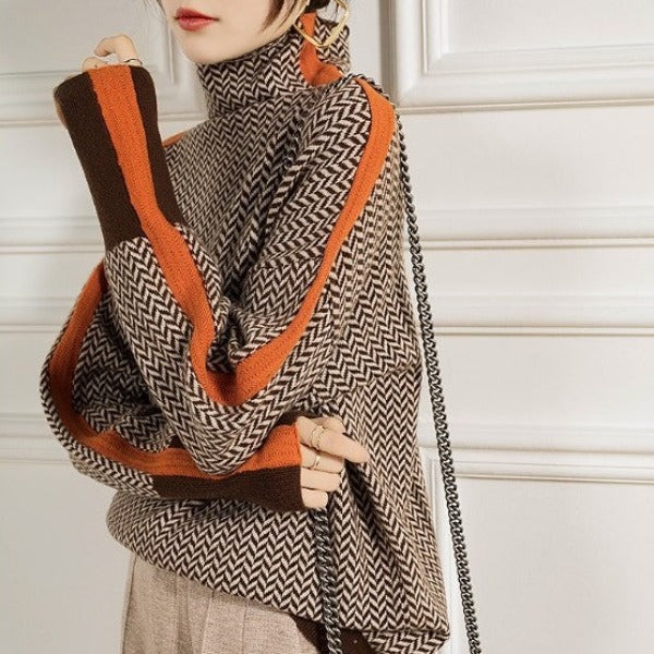 Marlowe | High Neck Jumper with Striking Contrast Stripes