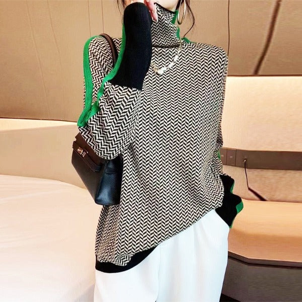 Marlowe | High Neck Jumper with Striking Contrast Stripes