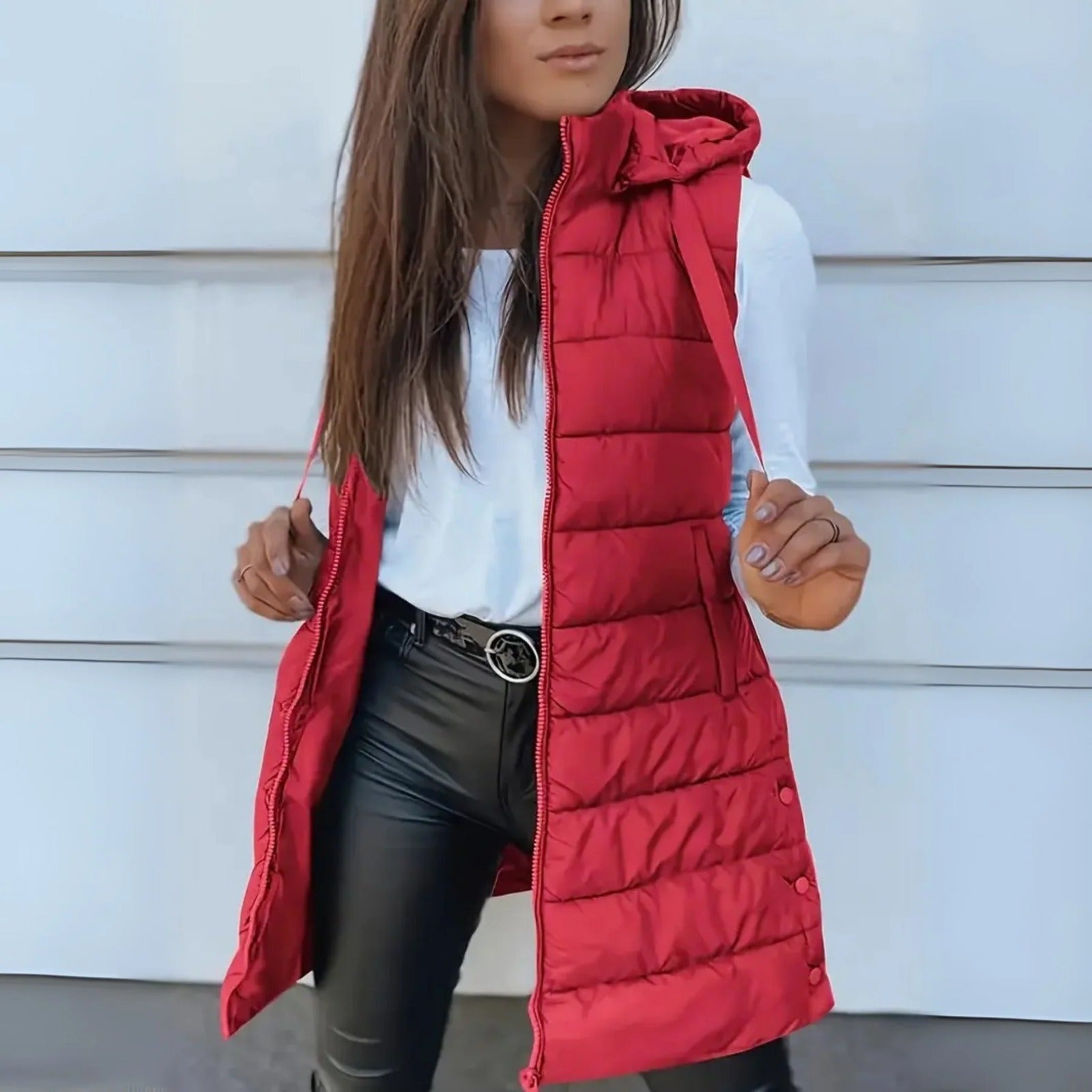 Raine London | Casual Sleeveless Hood Long Puffer Vest