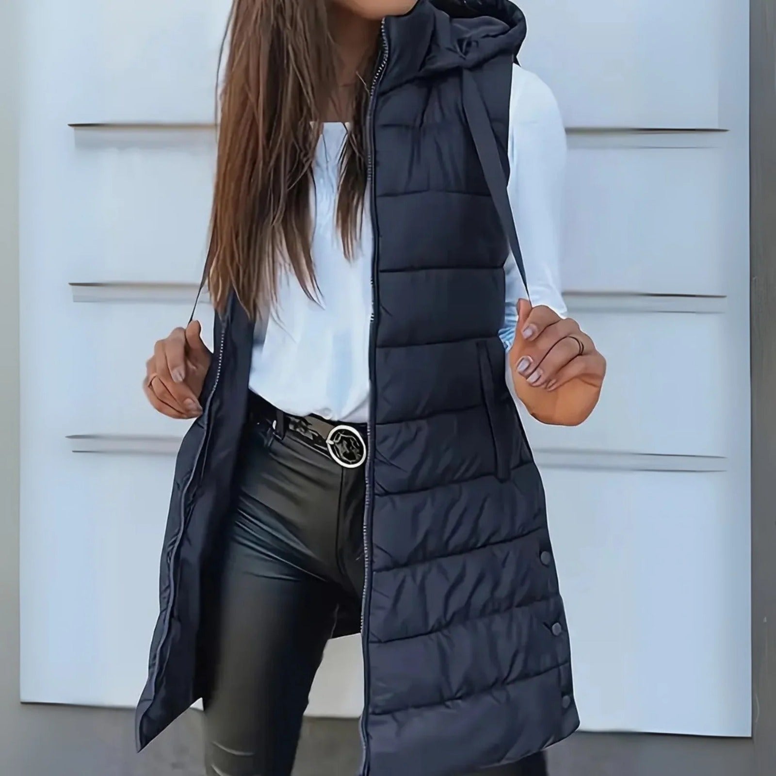 Raine London | Casual Sleeveless Hood Long Puffer Vest