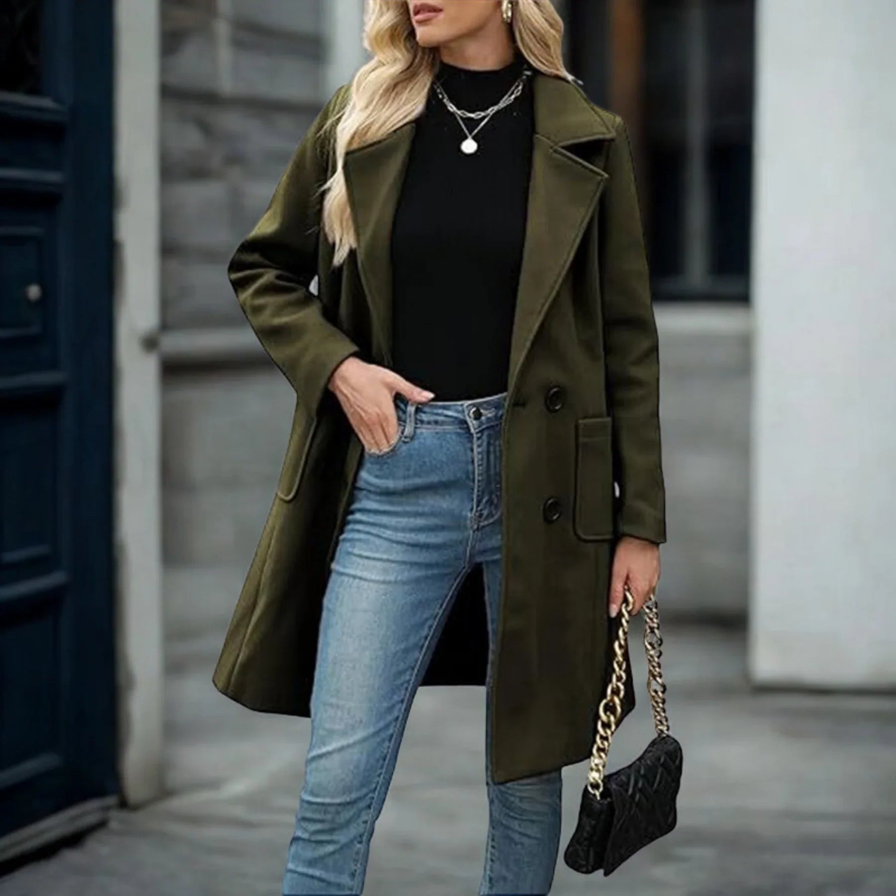 Demora London | Casual Mid Length Button Open Front Coat