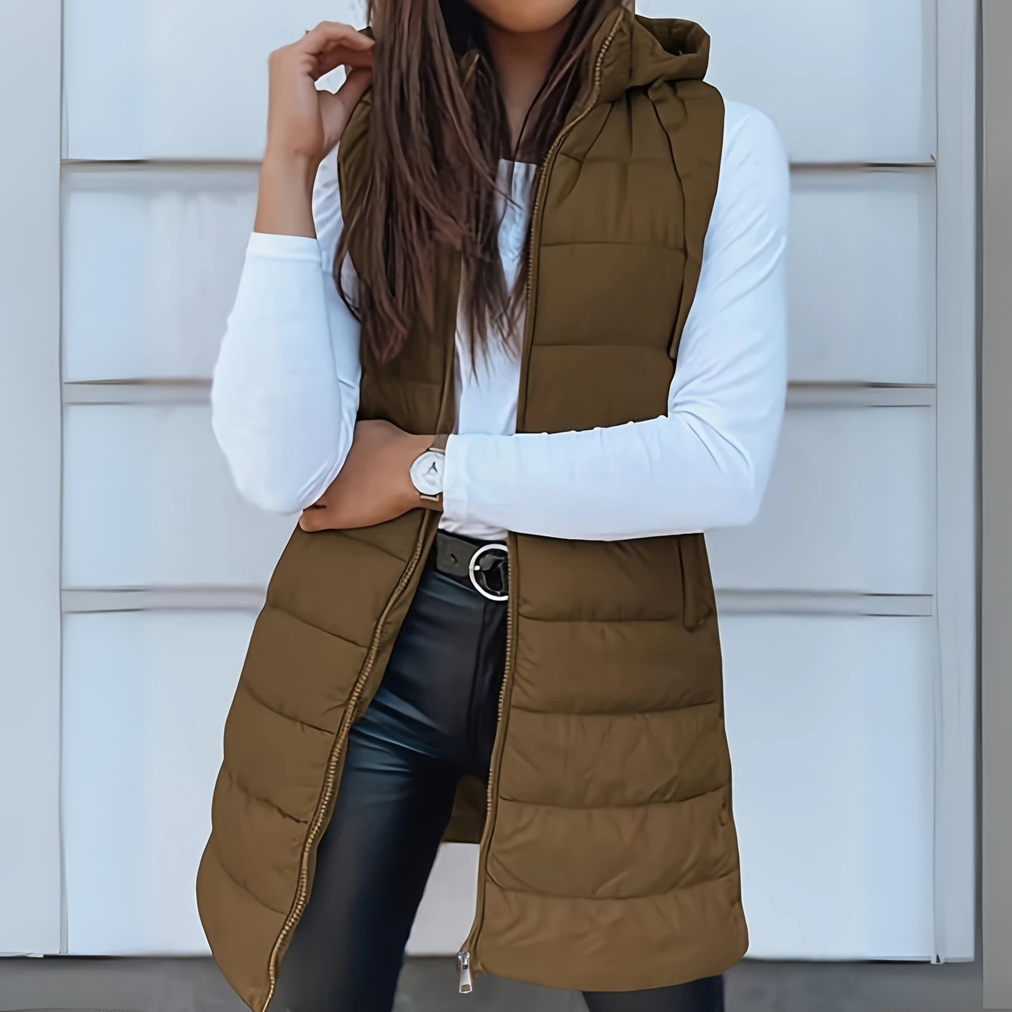 Raine London | Casual Sleeveless Hood Long Puffer Vest